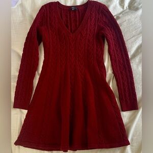 Lulus Sweetly Seasonal Burgundy Cable Knit Sweater Mini Dress
